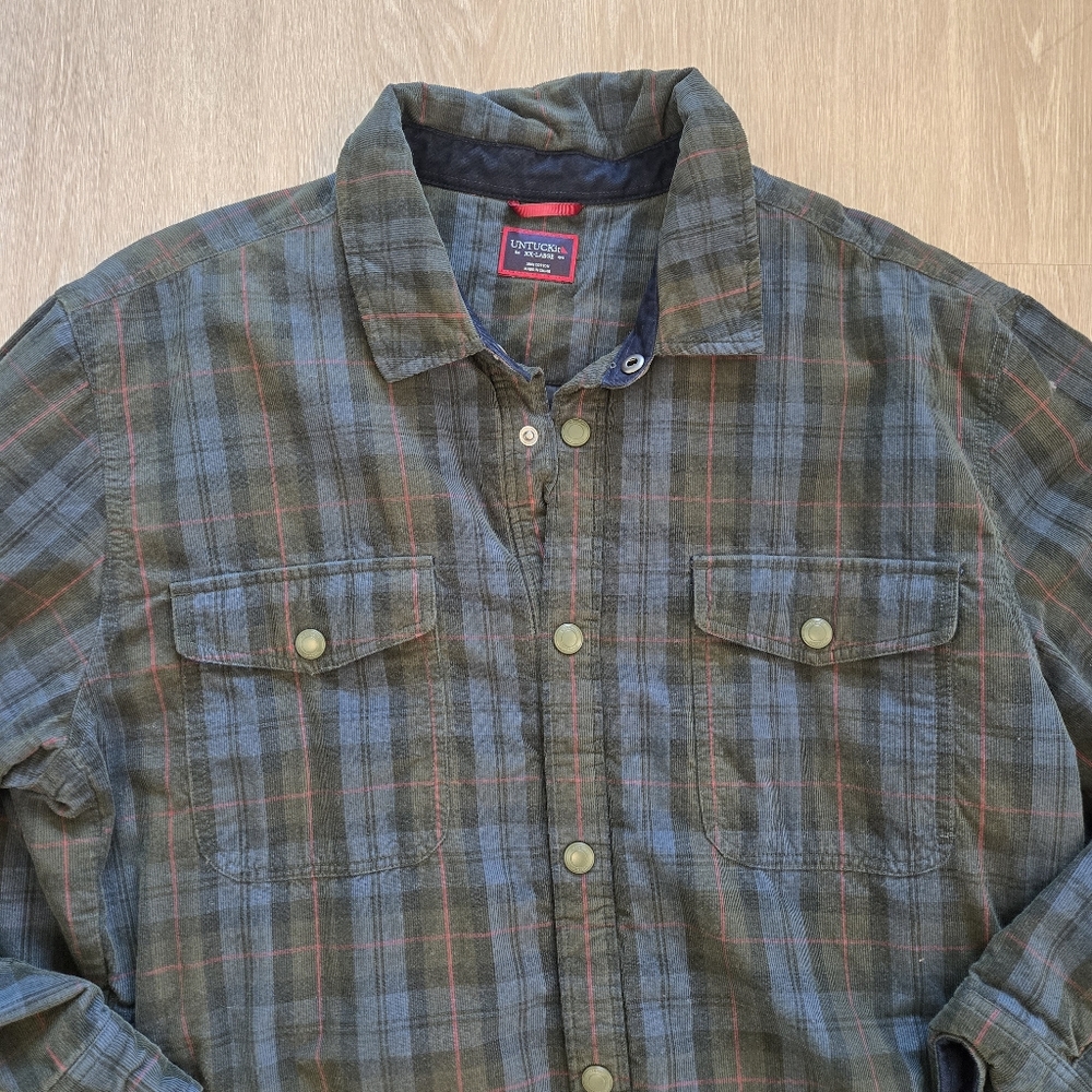 Untuckit Corduroy Overshirt in Blue and Green plaid button down‎ size XX Large - Picture 4 of 8
